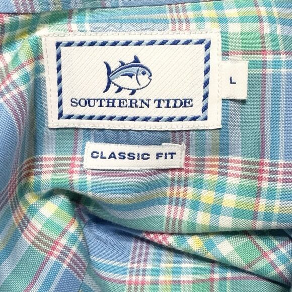 Southern Tide Mens Large Classic Fit Blue Plaid Button Down Shirt Long Sleeve - Picture 8 of 9